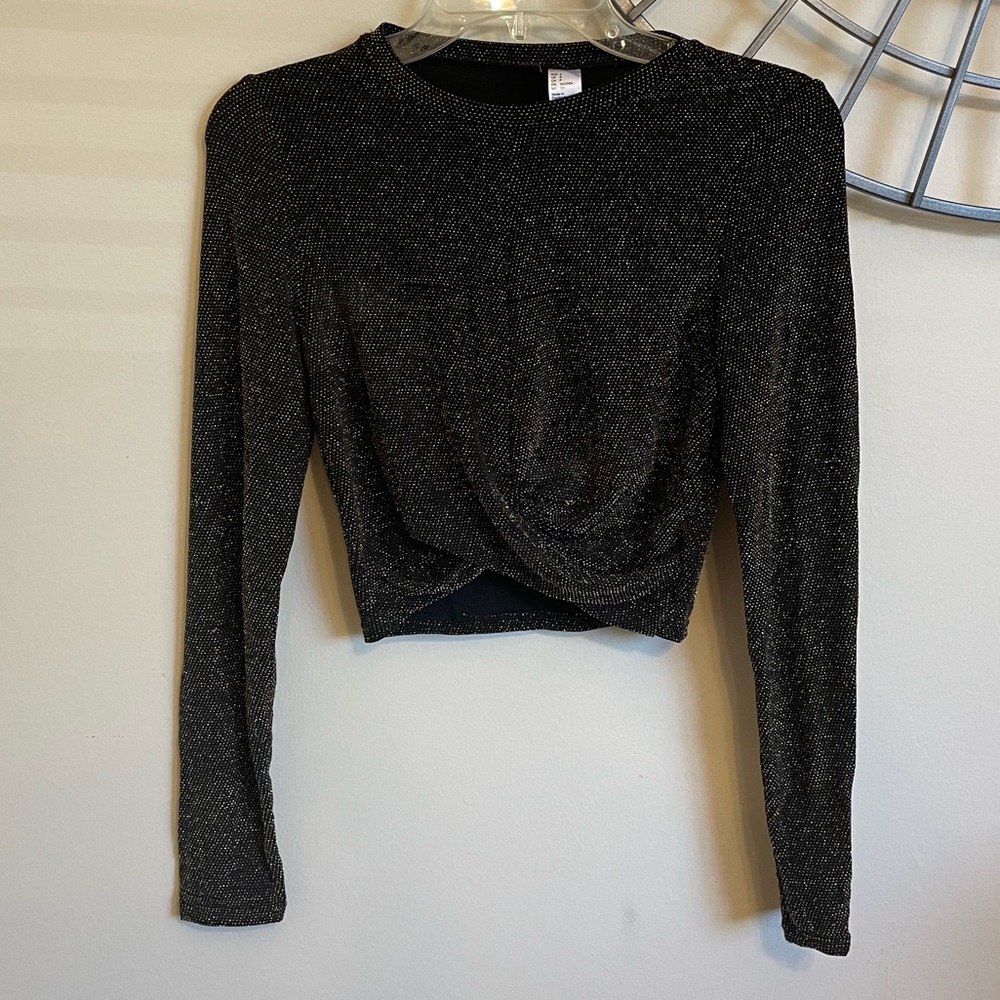 Black/Gold Sparkling Long Sleeve Crop Top